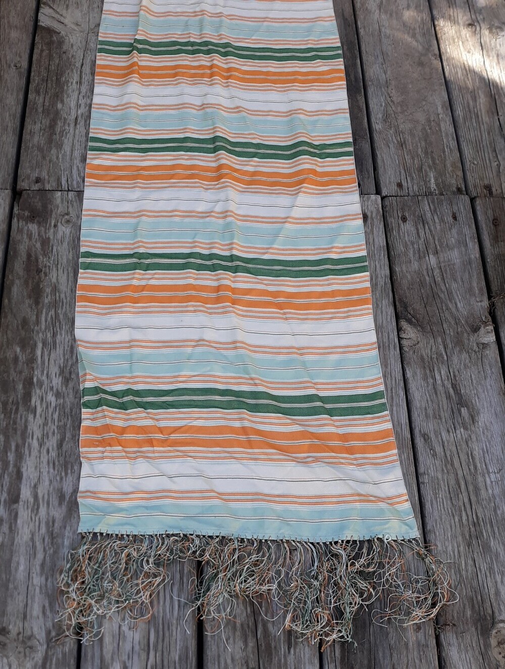 BCBGMAXAZRIA Silk Scarf Orange Green Striped Shawl Wrap Fringe Lightweight 18x80